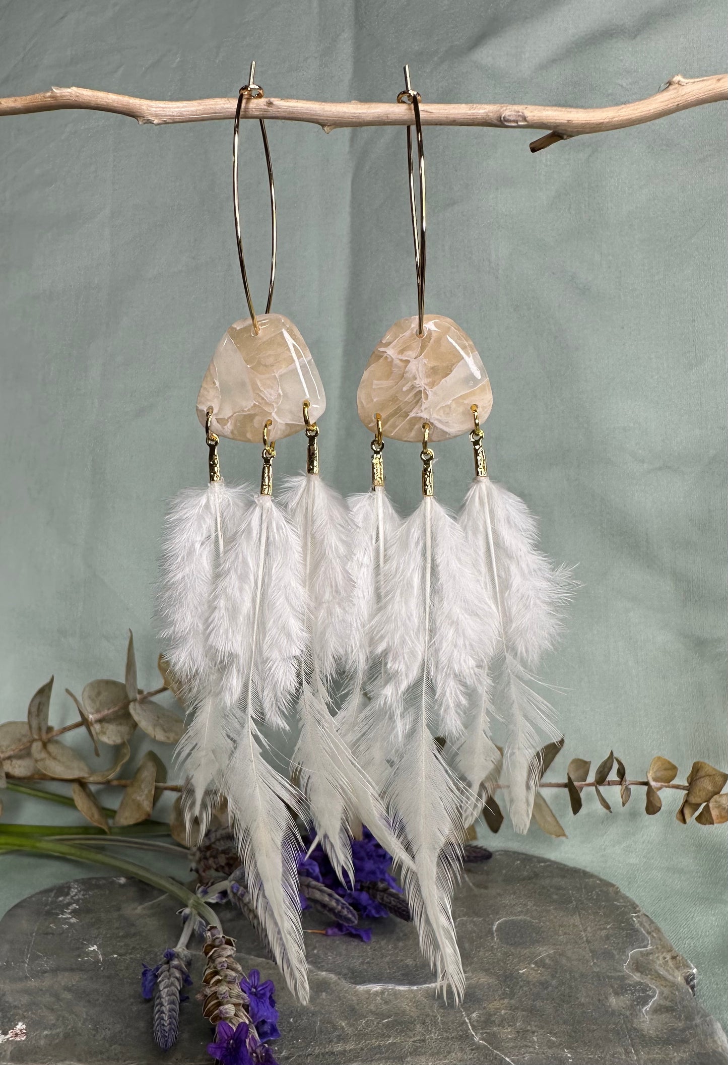 Crème Quartz - Dreamcatcher Hoops